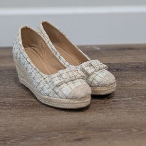 Chic Cream Woven Wedge Shoes